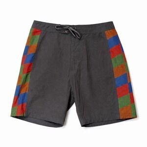 Mollusk California Panel Board Shorts 30 Gray Multi Stripe Surf Swim 7"